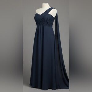 Bill Levkoff One Shoulder Gown in Deep Navy Blue